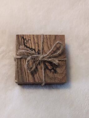 Hand Crafted Wooden Coaster Set with Jute Tie - Brown